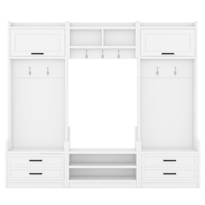4-in-1 Multiple Functions Hall Tree With Storage Drawers And Cabinet, 7 Hooks, And Shoe Bench For Entryway And Hallway by Wildon Home