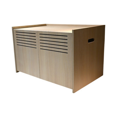 Modern Wooden Cat House with Scratching Pad and Hidden Litter Box