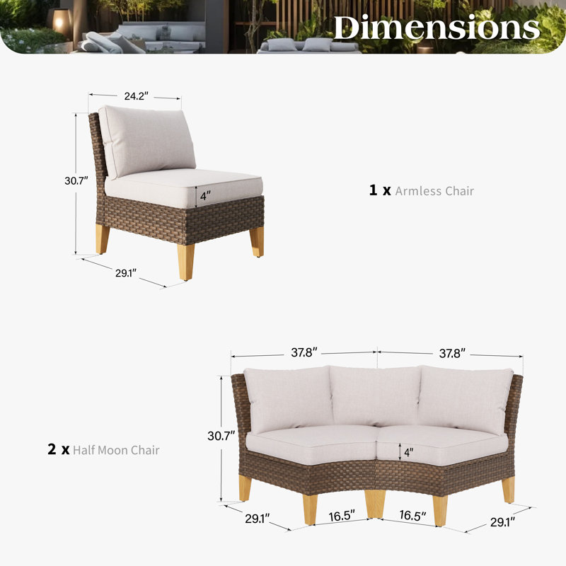 Ensemble de conversation d'extérieur pour 5 personnes avec coussins Argyri, Non, Beige