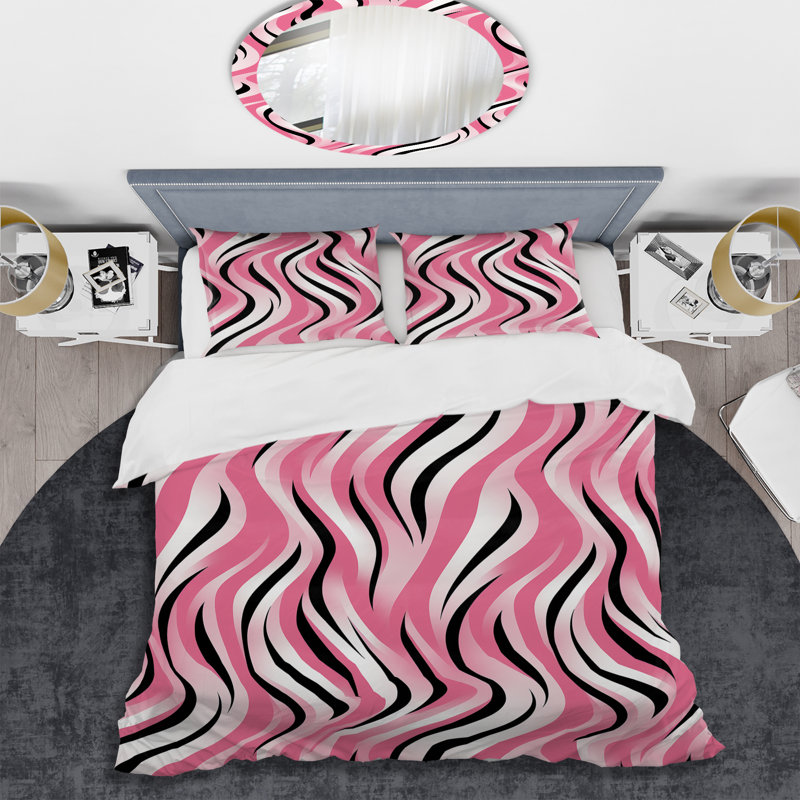 Literie rose zèbre, Housse de couette simple + 1 taie décorative stan