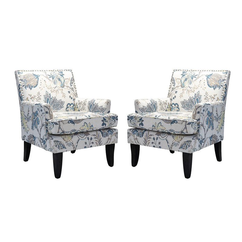 Fionc Lathan 70cm W Framhouse Armchair with Nail Head Trim, Blue/Yellow