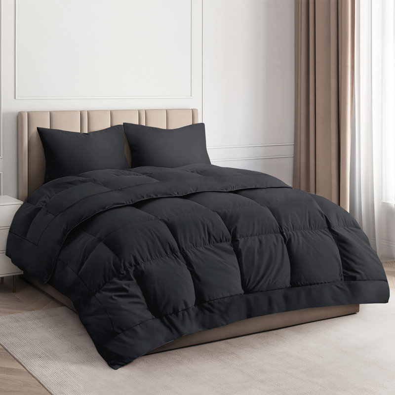 Goose Down Alternative Comforter – All Season, Warm & Lightweight, Ultra Soft Fluffy Duvet Insert, Black, Queen
