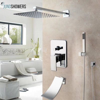 Système de douche complet Juno avec douchette brute - moderne, élégant et tout compris