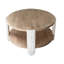 Table basse ronde en bois avec pieds sculptés et tablette de rangement inférieure pour une meilleure organisation