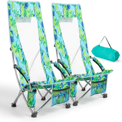 High Back Foldable Portable Backpack Beach Chair With Carry Bag Set Of 2