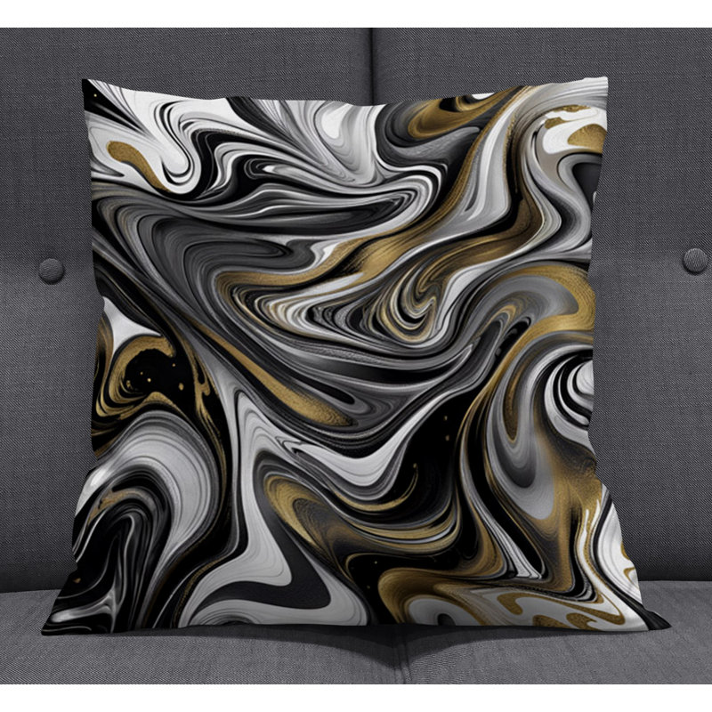 Throw Pillow With Insert, Black/Brown/Gray Abstract 2, 18"H x 18"W