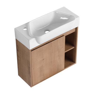 24'' Wall-Mounted Bathroom Vanity With White Ceramic Sink & Soft-Close Door, KD-Packing