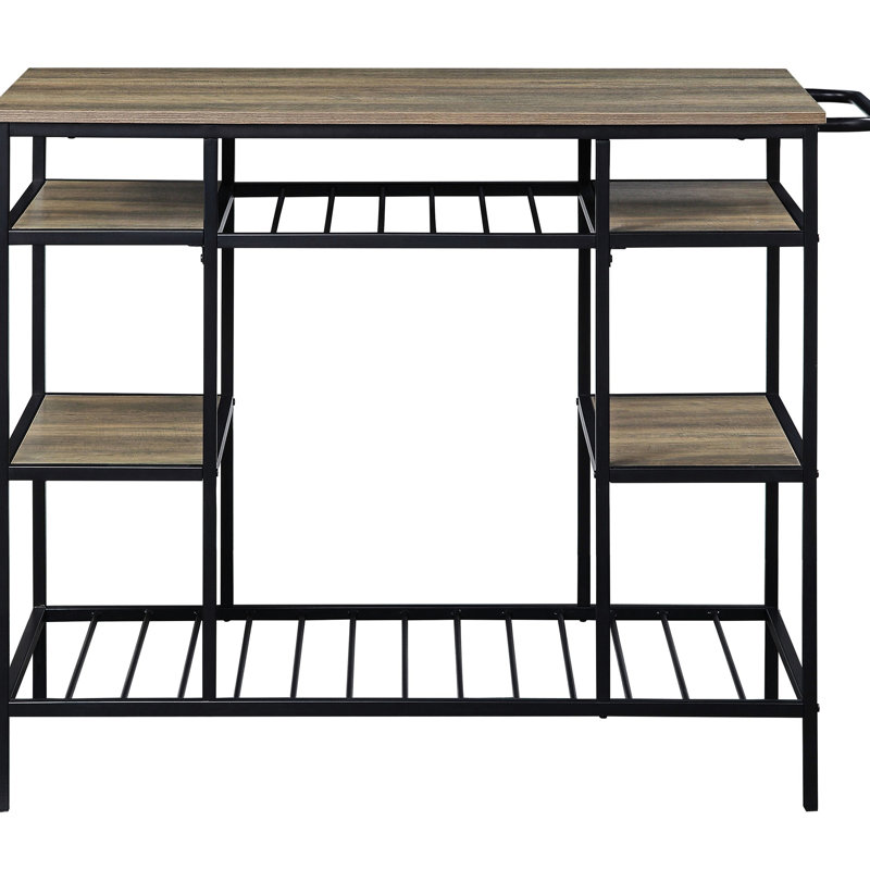 Rectangular Rustic Oak And Black Kitchen Island - Practical For Dining Room Storage Use