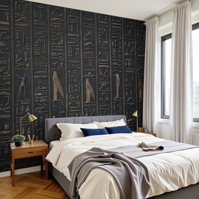 Papier peint adhésif auto-adhésif moderne l 144 po x H 100 po pour chambre à coucher avec tablette Hiéroglyphes égyptiens