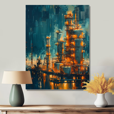 Reproduction d'art mural «Crude Oil Refinery At Night I - Factories»