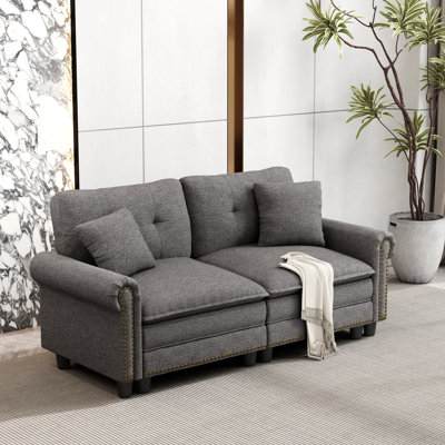 88" Modular Sectional Loveseat Couches With Nailhead Trim, 2-seater Deep Seat Sofa With Throw Pillow