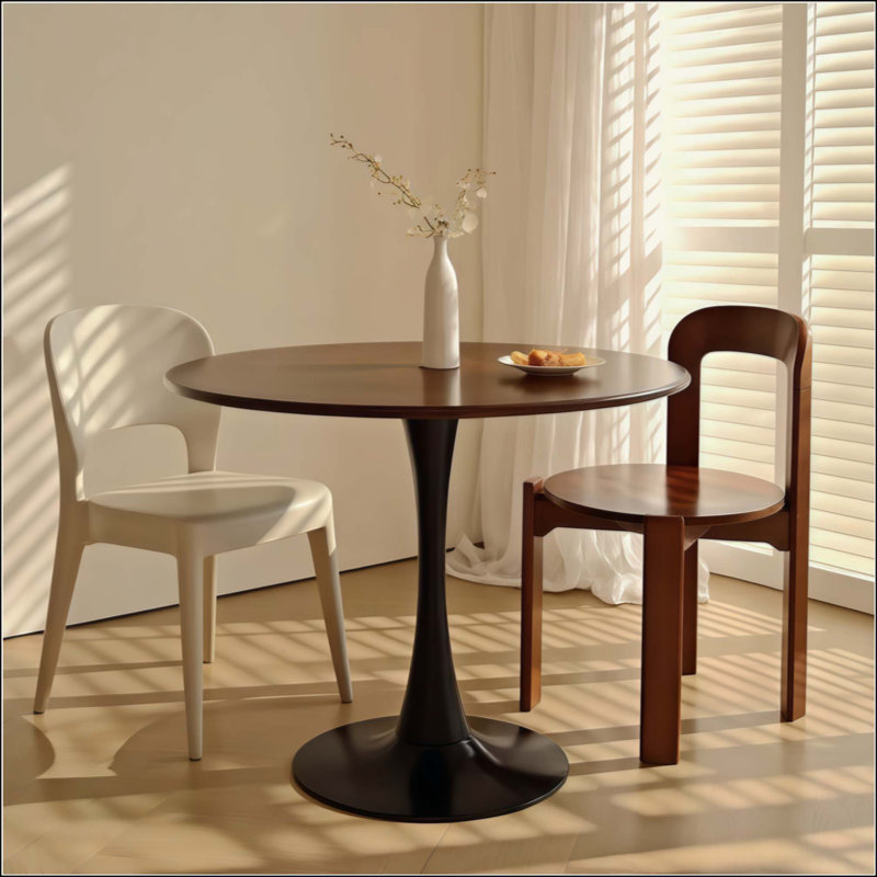 Table de salle à manger / café ronde moderne multi-usage - Plateau de table en panneau de fibres à densité moyenne + base cylindrique en métal, facile à nettoyer et à assembler pour les petits espaces de cuisine / salon / bureau