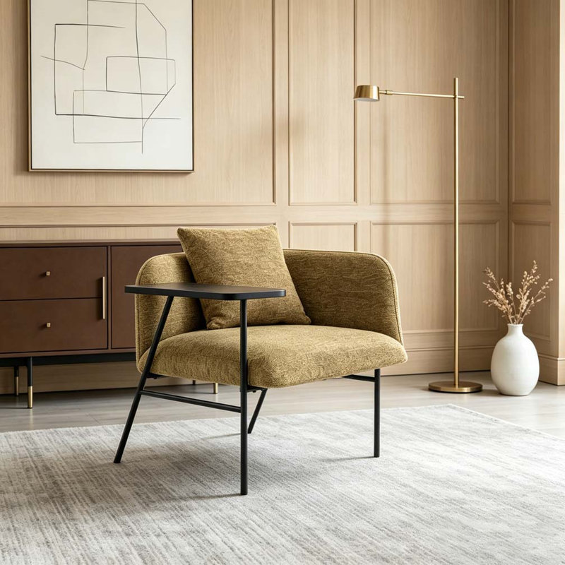 Fauteuil de détente Lounge avec petite table et coussin de dossier, Jaune