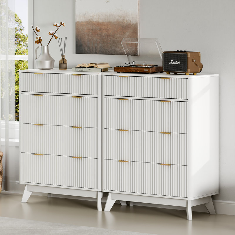 Commode à 5 tiroirs Donati, commode en bois l 31,5 po, Blanc
