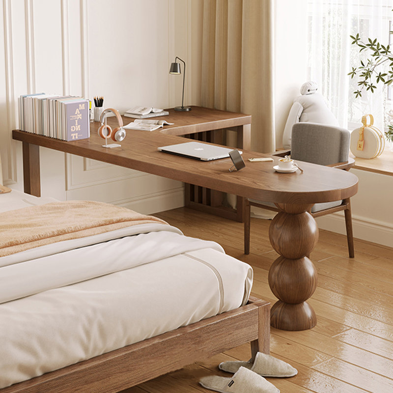Bureau brun en bois massif en forme de L, H 29,53 po x l 62,99 po x P 47,24 po, Retour à droite