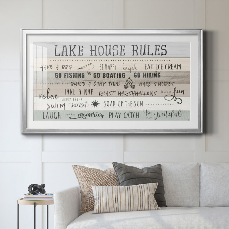 Lake House Rules - reproduction d'art encadrée de qualité supérieure - prête à être accrochée, Cadre argenté