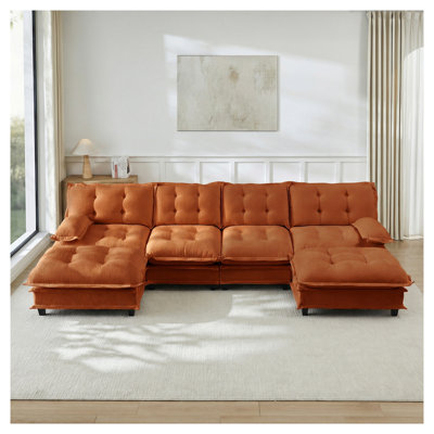 Canapé modulaire en U en forme de U, canapé en chenille à 4 places avec 2 repose-pieds pour salon