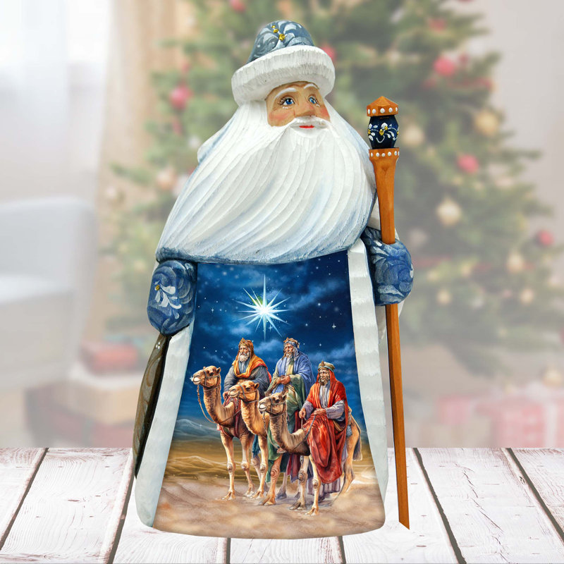 Three Kings Santa Wood Carved Figurine By G. Debrekht
