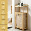 Armoire à linge en bambou avec panier basculant et tablettes de rangement