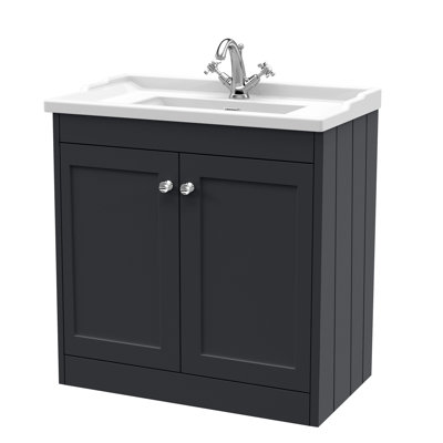 Old London Ashwick Pebble Grey 800mm Floorstanding 2-Door Unit With Basin 1 Tap Hole