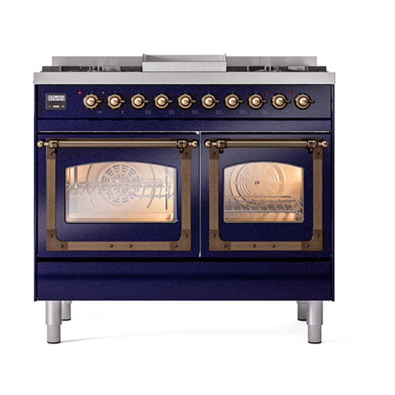 ILVE Nostalgie II Noblesse 40 in Dual Fuel Range, Natural Gas, Midnight Blue/Bronze