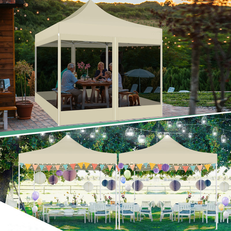 10x10 Heavy Duty Canopy Tent, Pop up Gazebo with Netting Screened ,Waterproof, Khaki