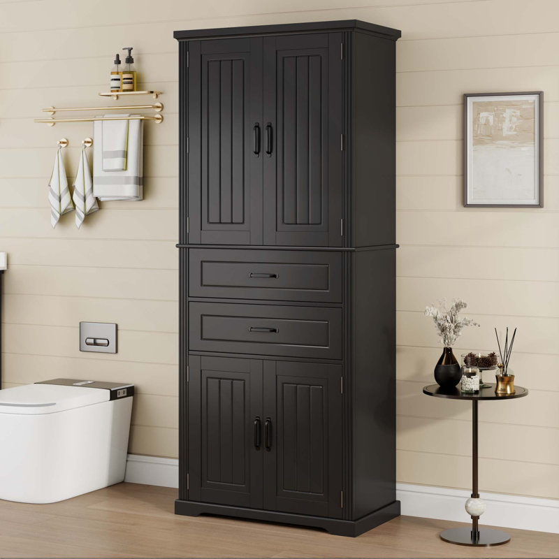 Multi-Functional Storage Cabinet With Doors, 2 Drawers & Adjustable Shelf, Black