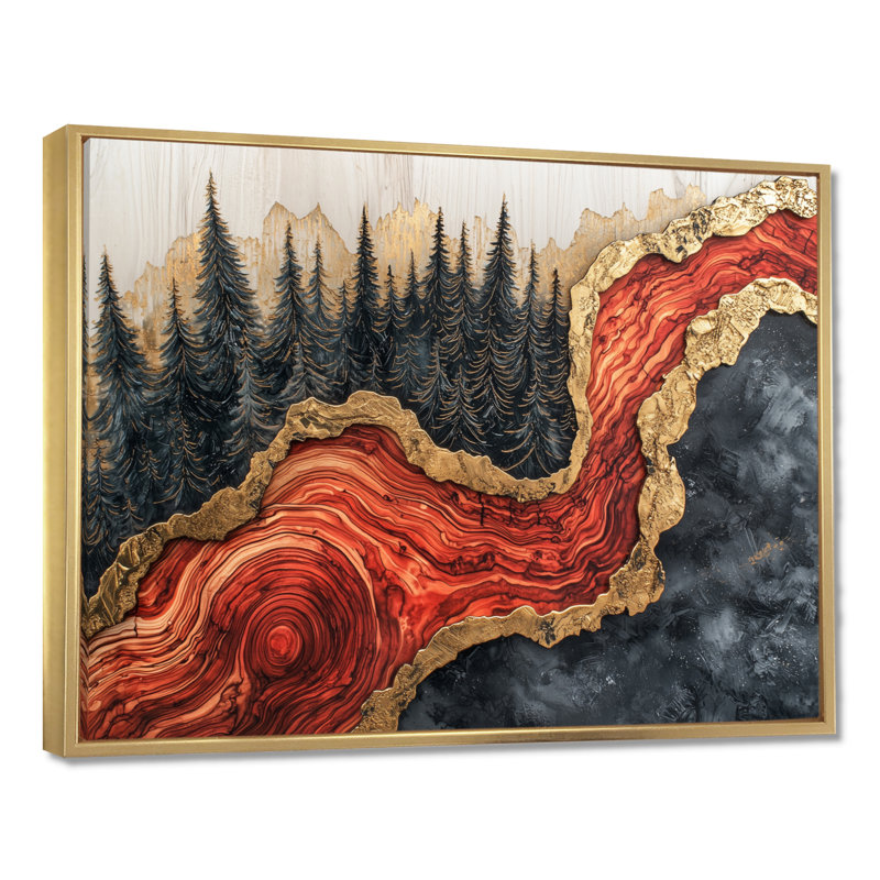 Forêt forêt, paysage de pierre ambrée du soleil I - art mural forêt, H 12 po x l 20 po, Cadre flottant, Doré