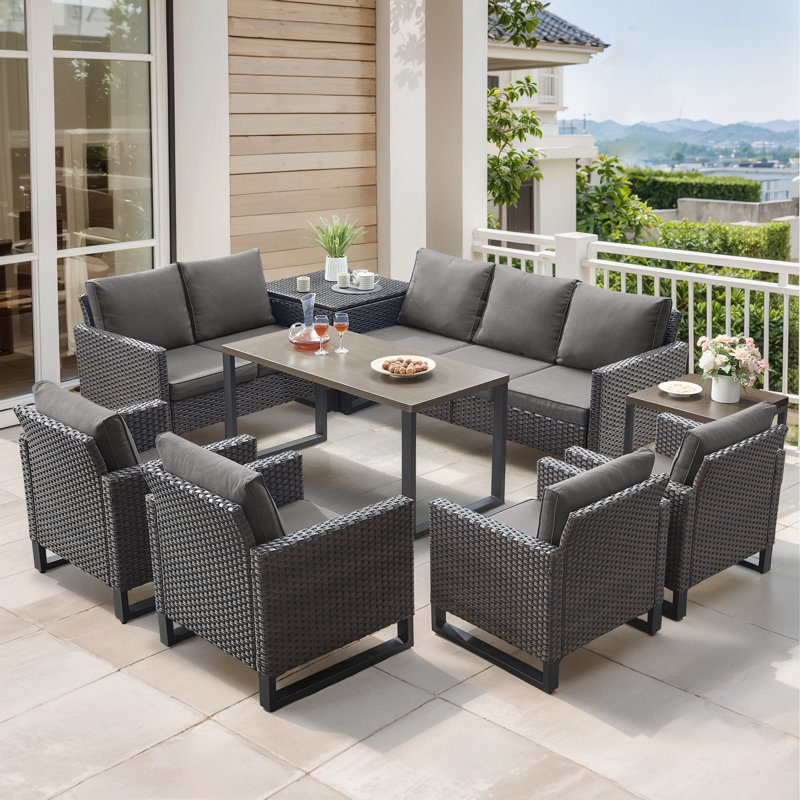 Ingvald All-Weather Wicker Outdoor Patio Conversation Set Seating Group With Lounge Chairs, Gris