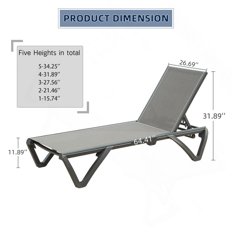 Chaise de patio d'extérieur en polypropylène aluminium avec dossier réglable, chaise longue pour la plage, la cour et le balcon (2 chaises longues)
