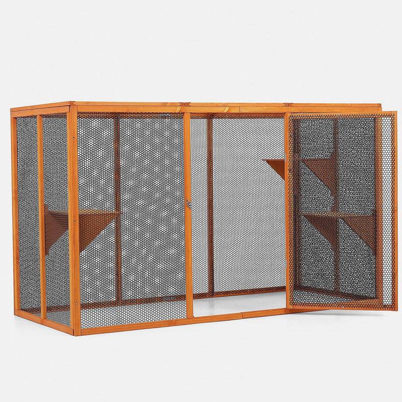 Enceinte pour chat amovible avec toit imperméable et 3 plateformes de saut, orange