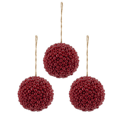 6.5X6.5" Red Berry Ball Ornament, Decorative Hanging Ball Christmas Tree Ornaments For Holiday Party Decorations, Set Of 3