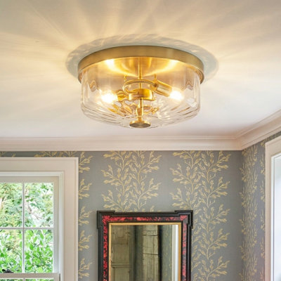 12inch 2 - Light Drum Flush Mount Ceiling Light with Ribbed Glass Shade