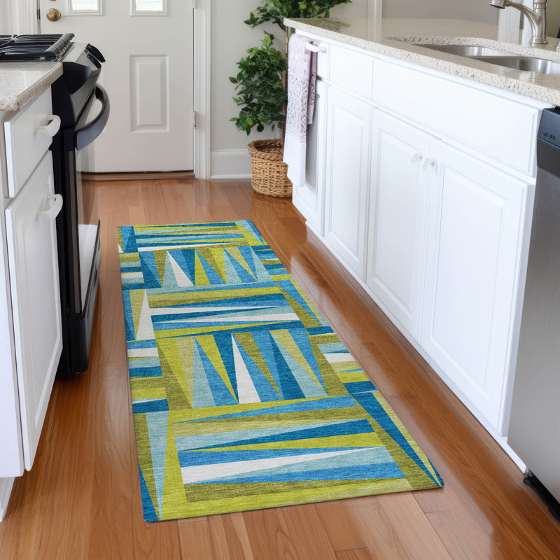 Premium Machine Washable Collett AMF1012 Squares Rug, Runner 2'3" x 7'6"