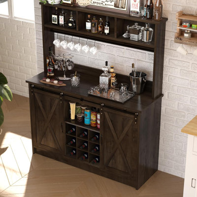 Farmhouse Coffee Bar Cabinet with Storage, 47†Wine Bar, Wine Racks for Dining Room kitchen by Gracie Oaks