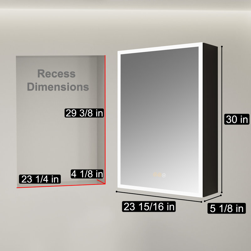 24'' W x 30'' H Medicine Cabinet with Led Lights and Mirror, Surface or Recessed Mounted Bathroom Cabinet, 3-colour Mode Lights, Defogger, Memory Function, Outlet & Usb, Dimmer, Large Storage Space ,Black, Right Hinge