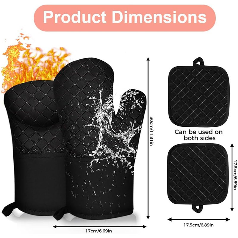 Ensemble de gants de cuisine résistants à la chaleur et de supports à casseroles - Gants de barbecue avec poignée en silicone pour la cuisson, la cuisson et les grillades (1 paire)