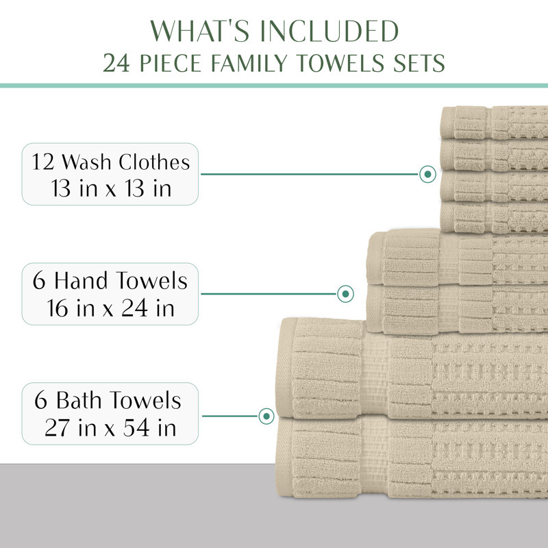 Ensemble de serviettes 24 pièces Willow - 100% coton peigné, 630 g / m² de qualité supérieure, ivoire, ultra-doux et très absorbant (6 serviettes de bain, 6 serviettes à main, 12 serviettes de toilette)