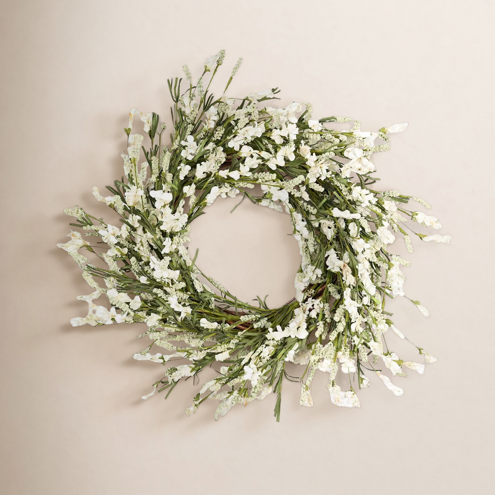 26" Handcrafted Wildflower, Berry Wedding Wreath, Green/White