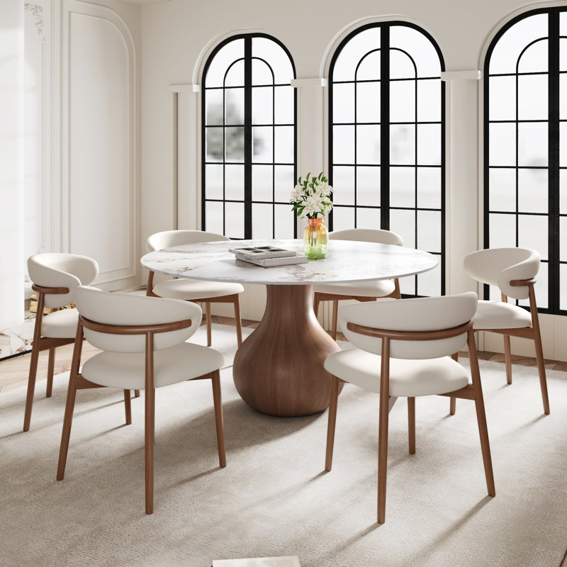 Otelia 7PCS Round Dining Table Chairs Set, Brun, H 29,52 po x L 59,05 po x l 59,05 po, 7 pièces : table, 6 chaises