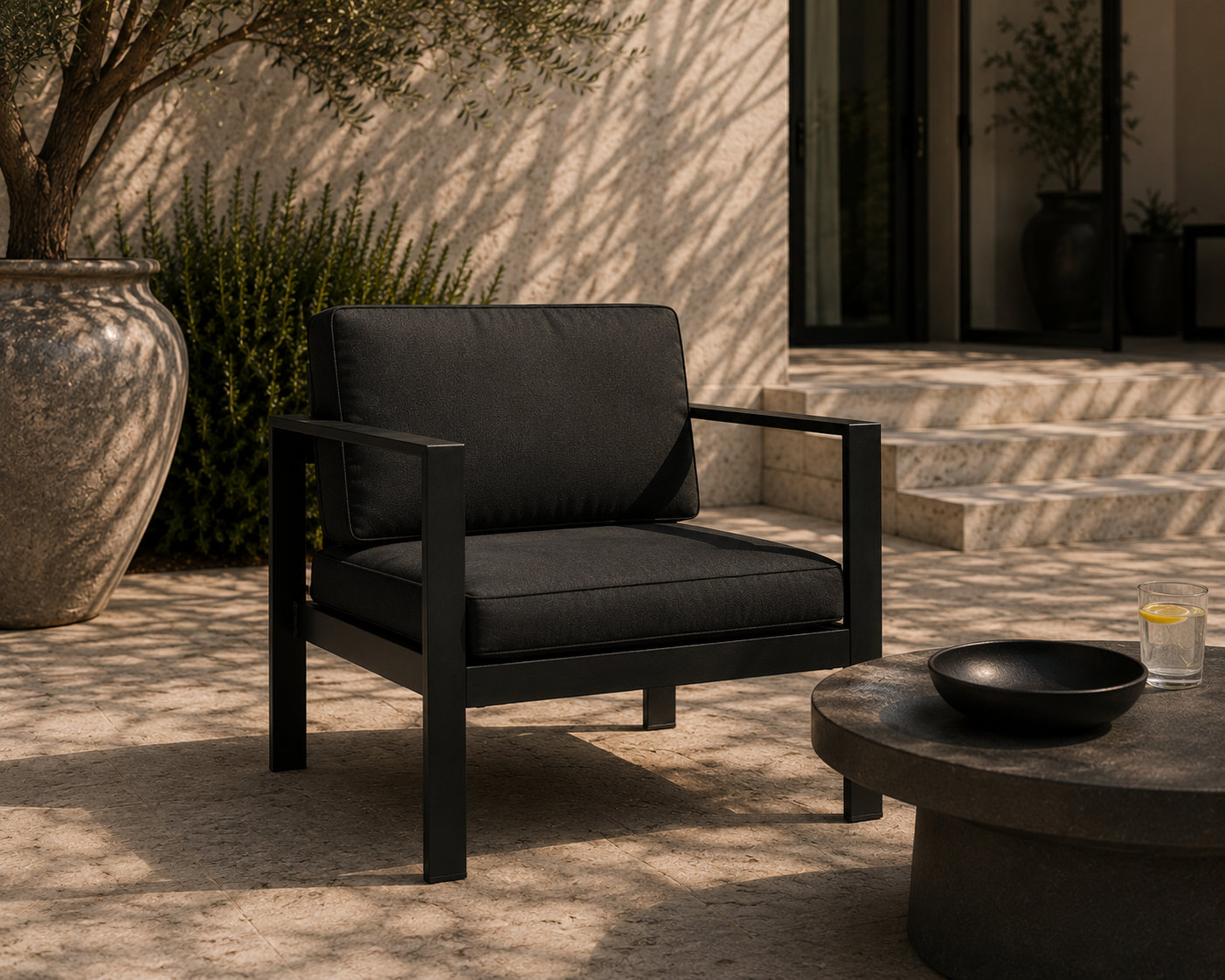 Aynura Patio Lounge Chair, Black