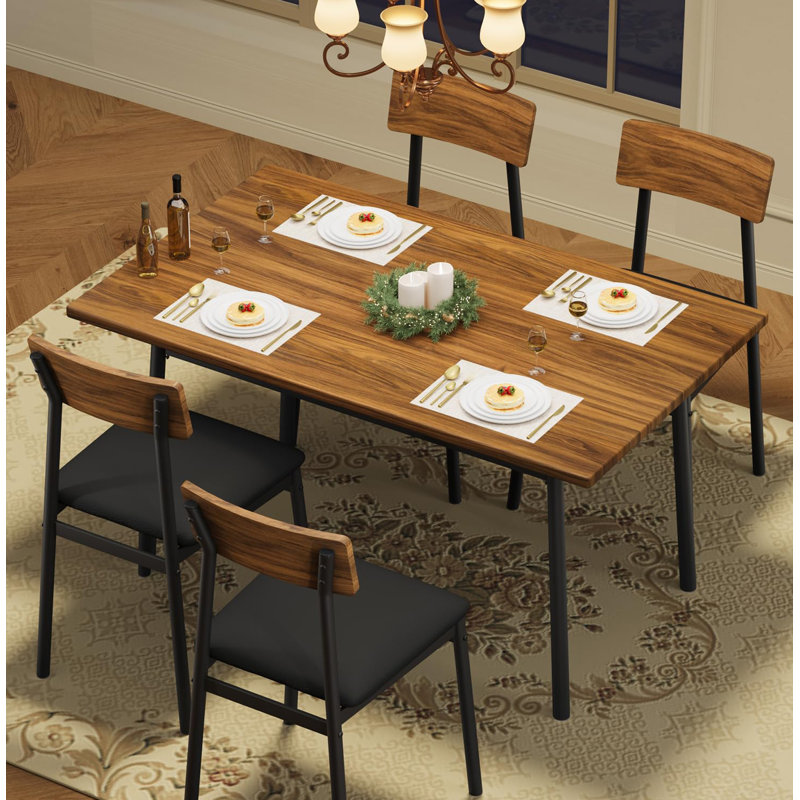 Ensemble de table de salle à manger extensible pour 4-8, grande table de cuisine extensible de 63 po avec 2 bancs et 2 tabourets, plateau en bois moderne et structure en métal, peu encombrant, facile à assembler, brun rustique