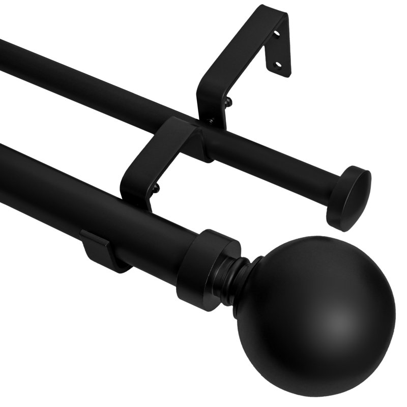 Eijah Adjustable Double Curtain Rod, Black, 28" - 48"