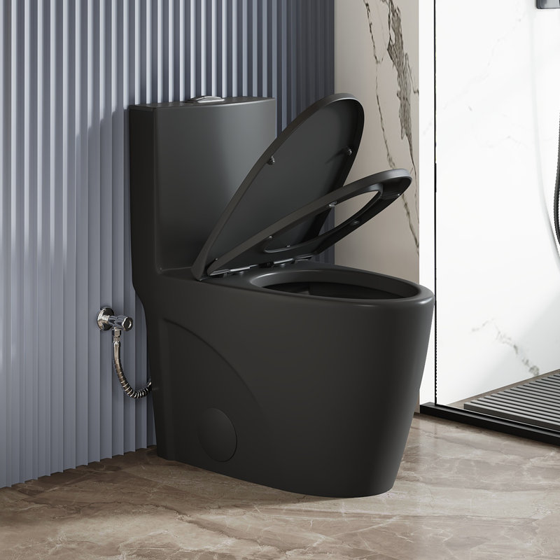 Toilette allongée une pièce Baywood avec surface entièrement vitrée, hauteur de chaise ADA de 17,3 po, chasse d'eau Tornado 1,1 / 1,6 GPF, carte 1000G, certification cUPC, WaterSense et CEC, noir mat