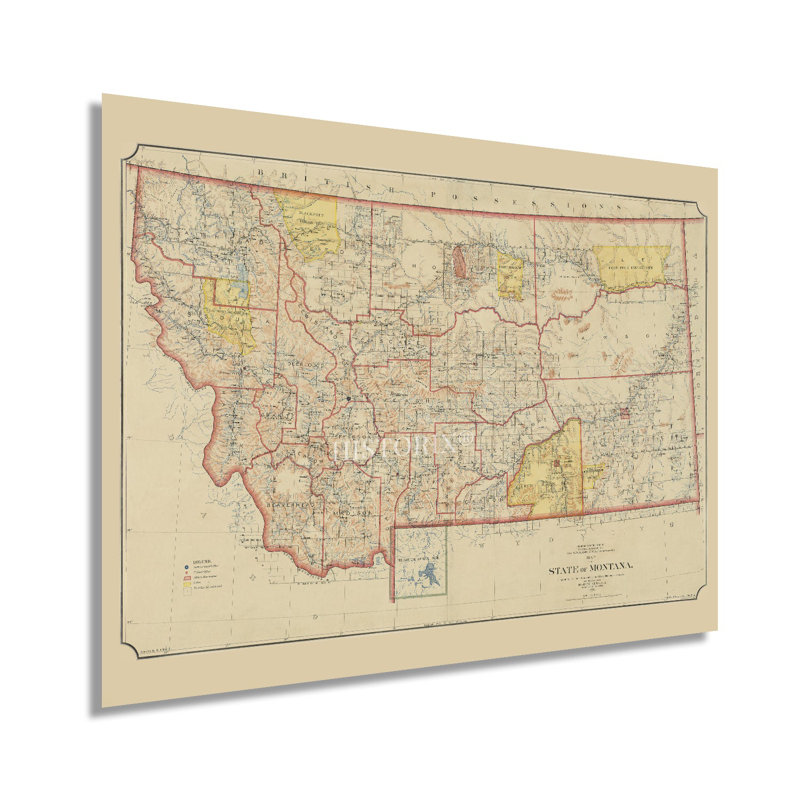 1897 Montana Map, affiche sur papier, H 18 po x l 24 po x P 0,01 po