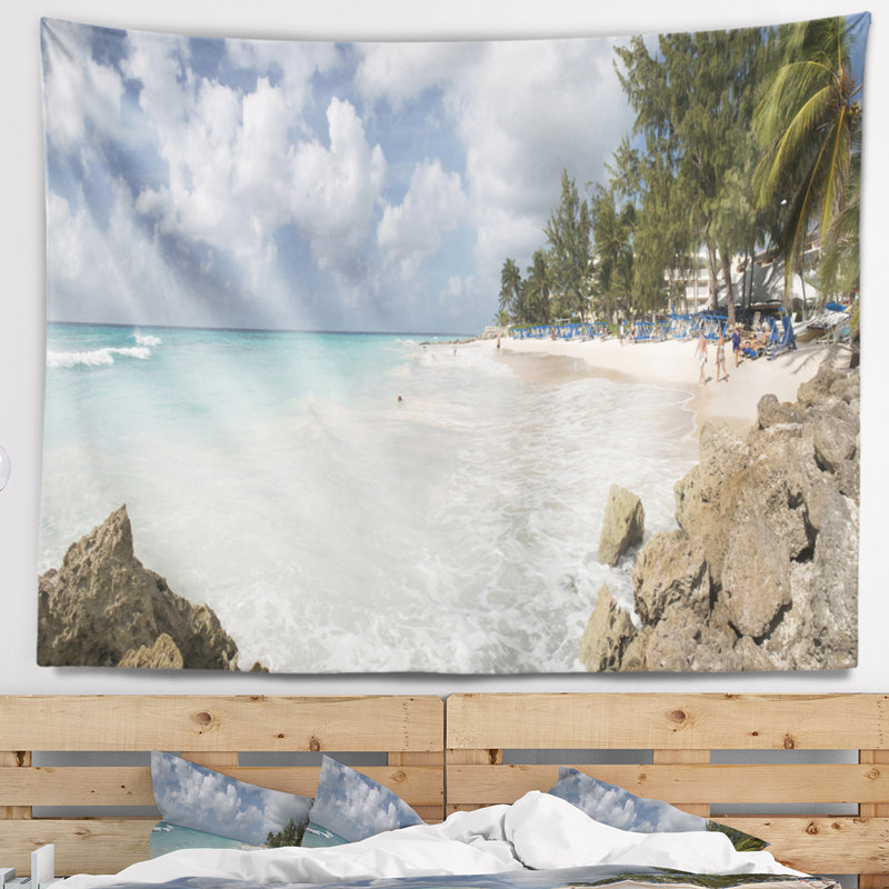 Tapisserie blanc de mer seascape barbade island, H 32 po x l 39 po