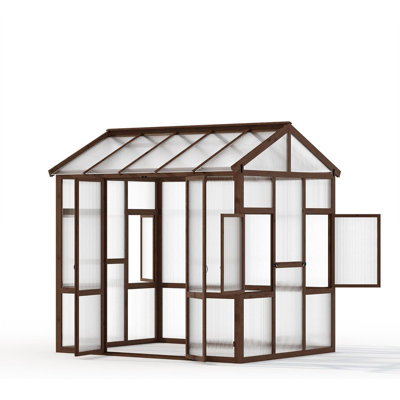 6x8 FT Wooden Greenhouse with 6mm Polycarbonate Panels, Walk-in Heavy Duty Garden House