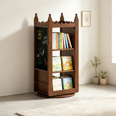 Bibliothèque rotative en bois massif brun noisette