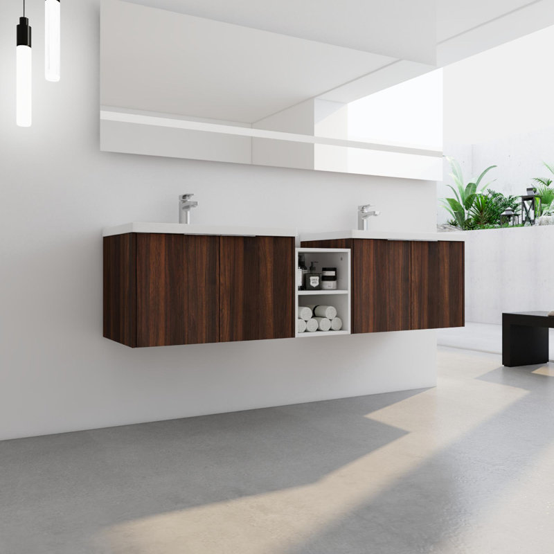 Meuble-lavabo double 72 po avec plateau Erla, Noyer de Californie
