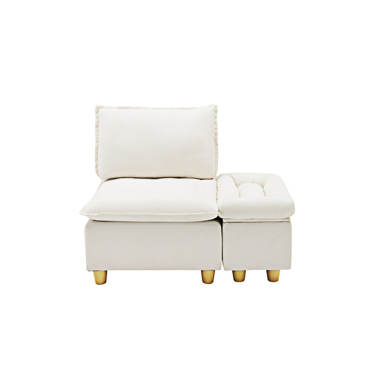 Canapé minimaliste rembourré avec porte-gobelet et compartiments de rangement, Beige